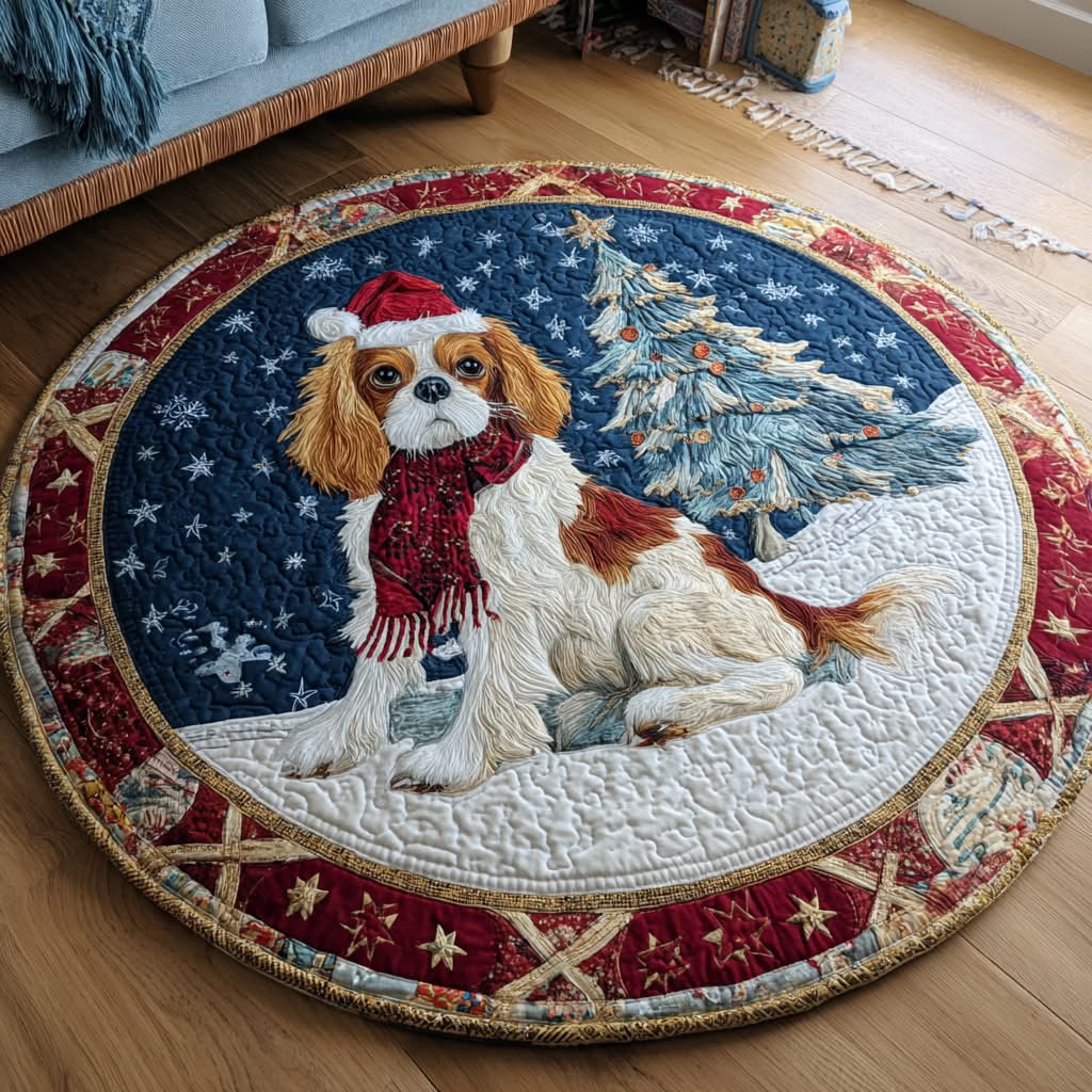 Christmas Dog Jolly King Quilted Round Mat