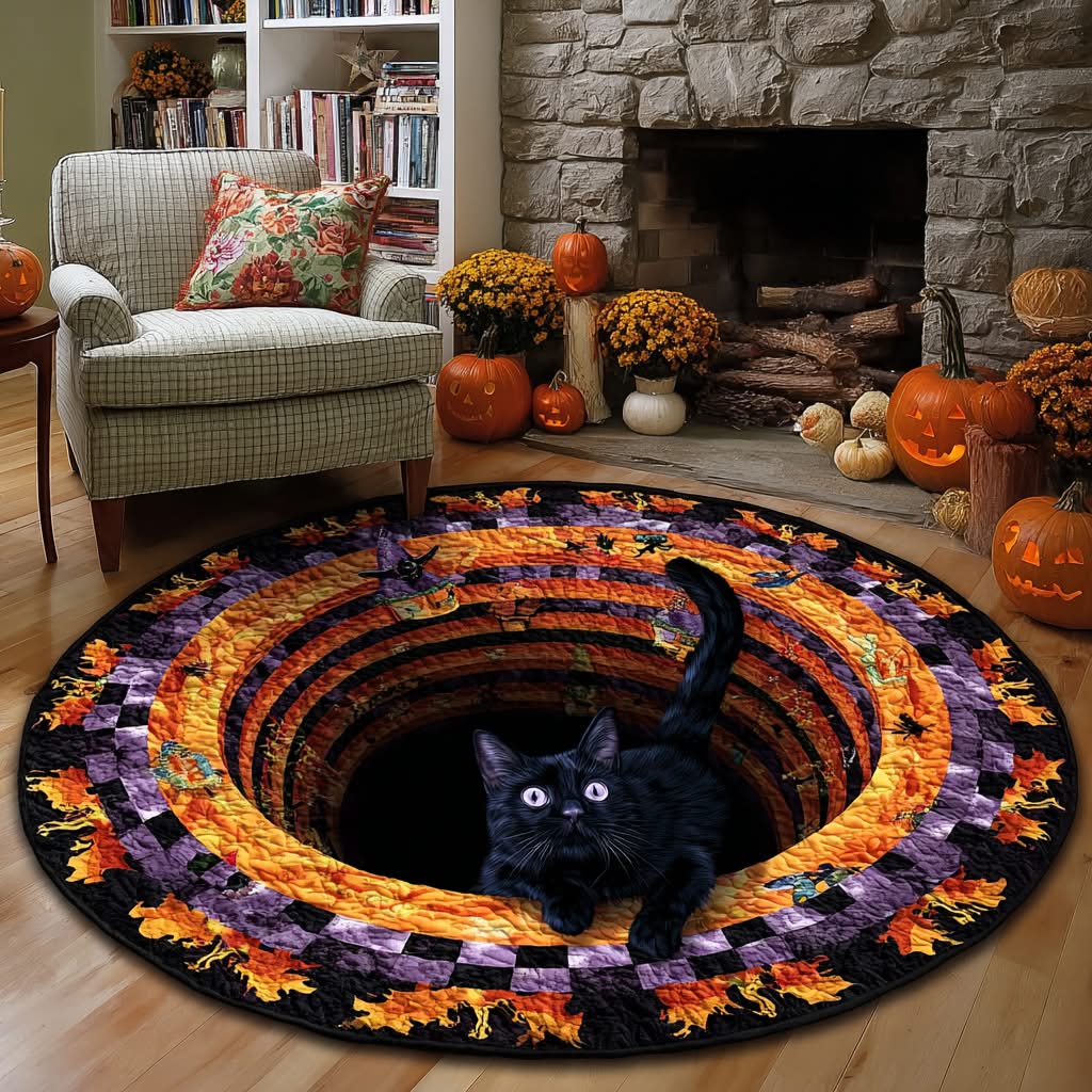 Haunted Hollow Cat Quilted Round Mat