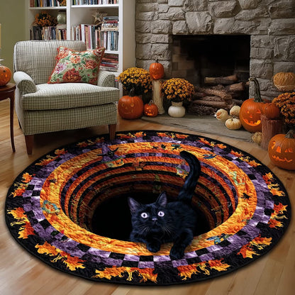Haunted Hollow Cat Quilted Round Mat