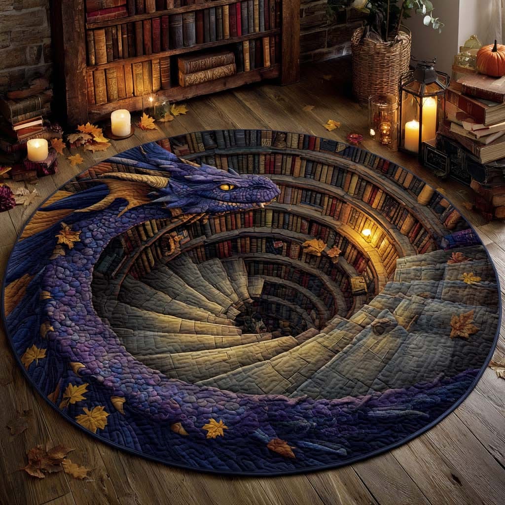 Dragon Fantasy Spiral Quilted Round Mat