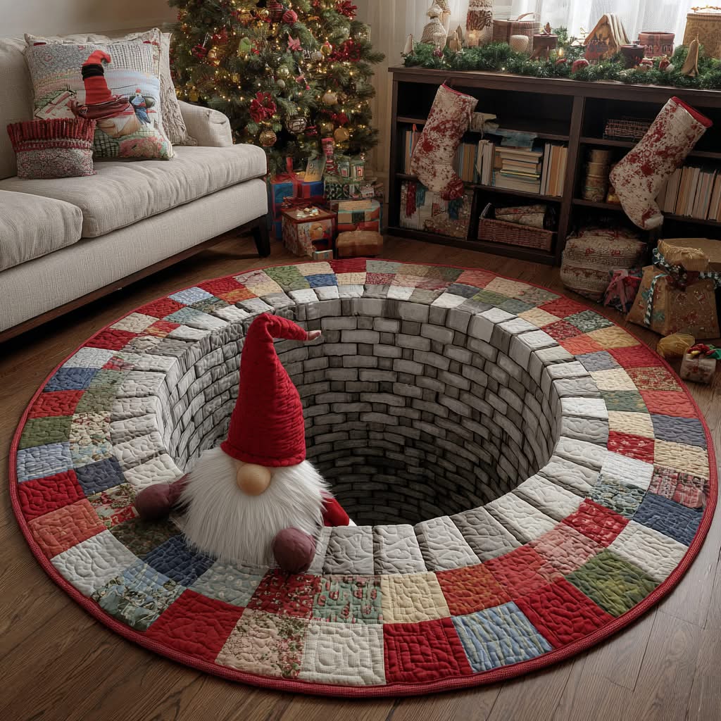 Christmas Jolly Gnome Quilted Round Mat