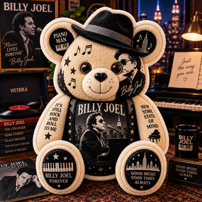 Billy Joel Piano Man Bear Custom Shaped Pillow – Music Legend Fan Gift, Classic Rock Collectible