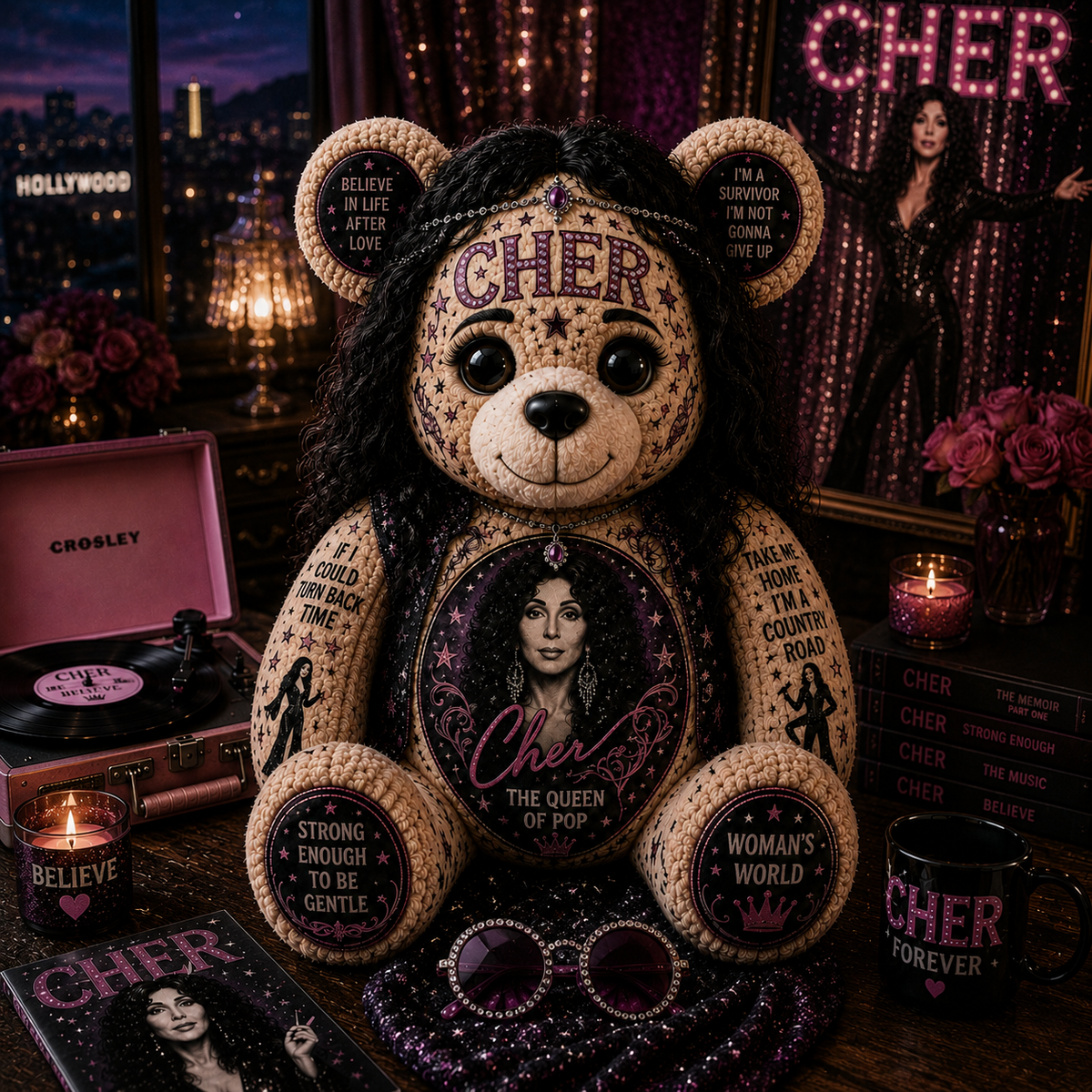 Cher Bear Custom Shaped Pillow – Gift for Classic Music Lover