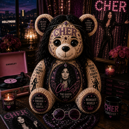 Cher Bear Custom Shaped Pillow – Gift for Classic Music Lover