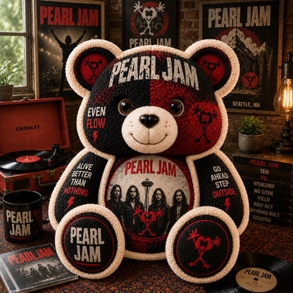 Pearl Jam Bear Custom Shaped Pillow – Seattle Grunge Rock Music Fan Gift,