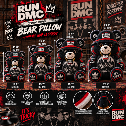 Run-DMC Custom Shaped Bear Pillow – Old School Hip Hop Inspired Gift for Run-DMC Fans