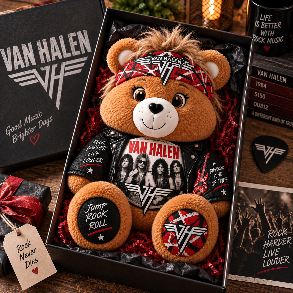 Van Halen Custom Shaped Bear Pillow – Classic Hard Rock Inspired Gift for Van Halen Fans