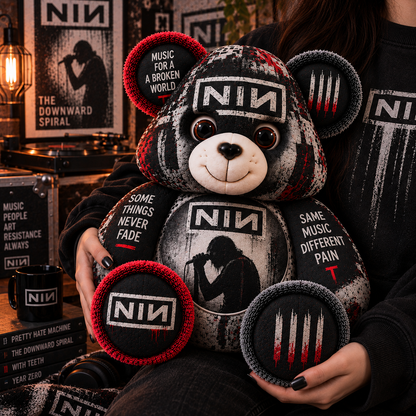Nine Inch Nails Custom Shaped Bear Pillow – Industrial Rock Music Inspired Gift for Fans
