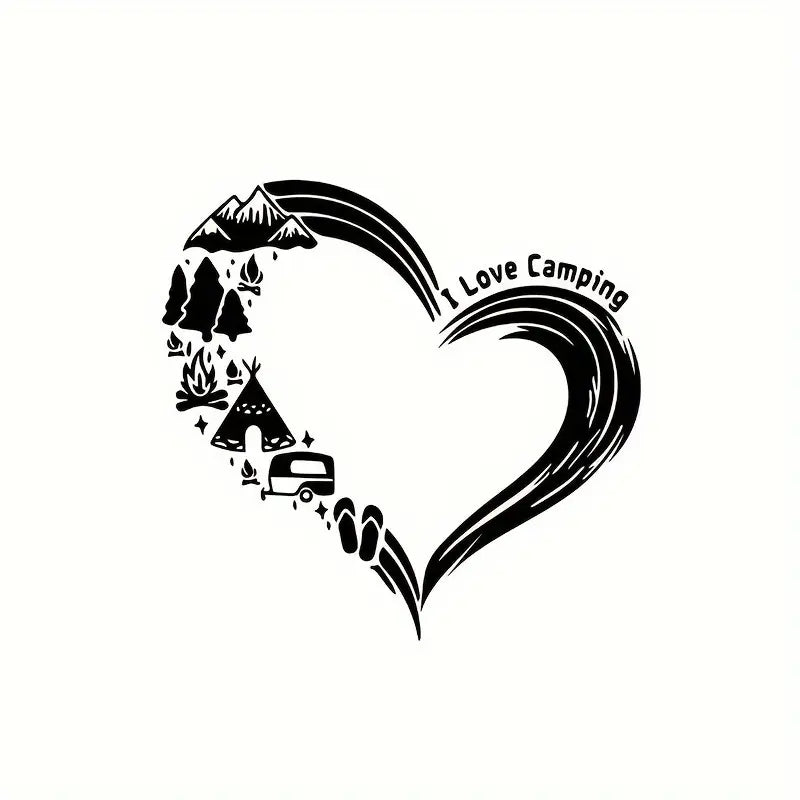 “I Love Camping” Heart-Shaped Vinyl Sticker Black