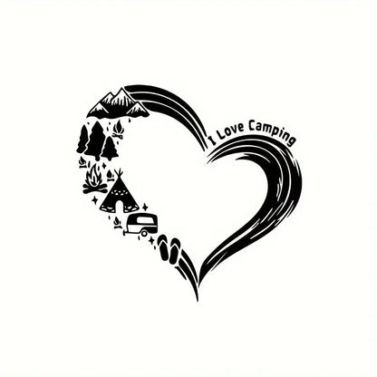 “I Love Camping” Heart-Shaped Vinyl Sticker Black