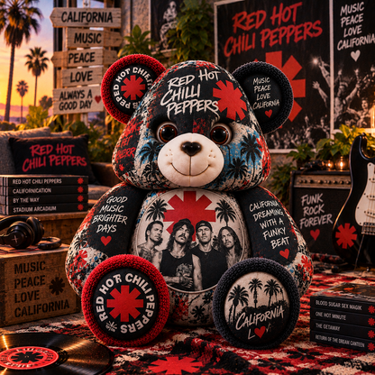 Red Hot Chili Peppers Custom Shaped Bear Pillow – Alternative Rock Music Inspired Gift for Fans