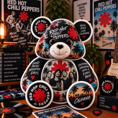 Red Hot Chili Peppers Custom Shaped Bear Pillow – Alternative Rock Music Inspired Gift for Fans