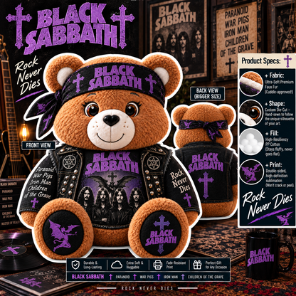 Black Sabbath Custom Shaped Bear Pillow – Heavy Metal Inspired Gift for Black Sabbath Fans
