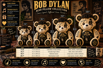 Bob Dylan Bear Custom Shaped Pillow – Like a Rolling Stone Music Fan Gift, Classic Folk Rock Legend Decor