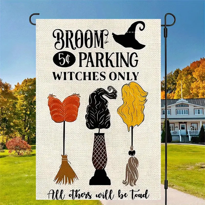 Halloween Witch Broom Parking Garden Flag, Halloween Garden Flag, House Flag