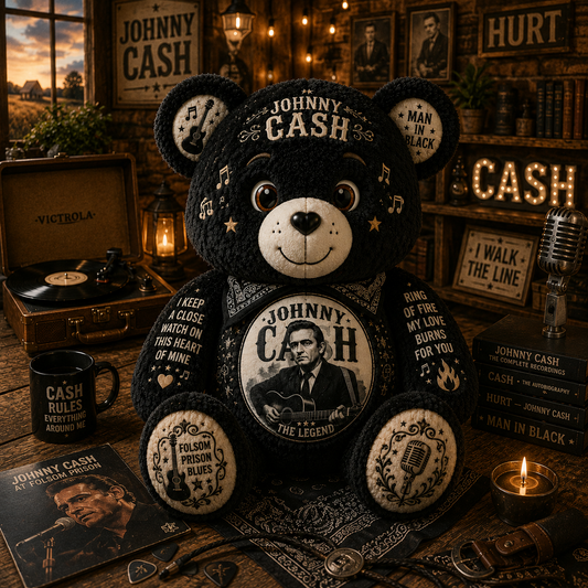 Johnny Cash Man in Black Bear Custom Shaped Pillow – Country Music Legend Gift