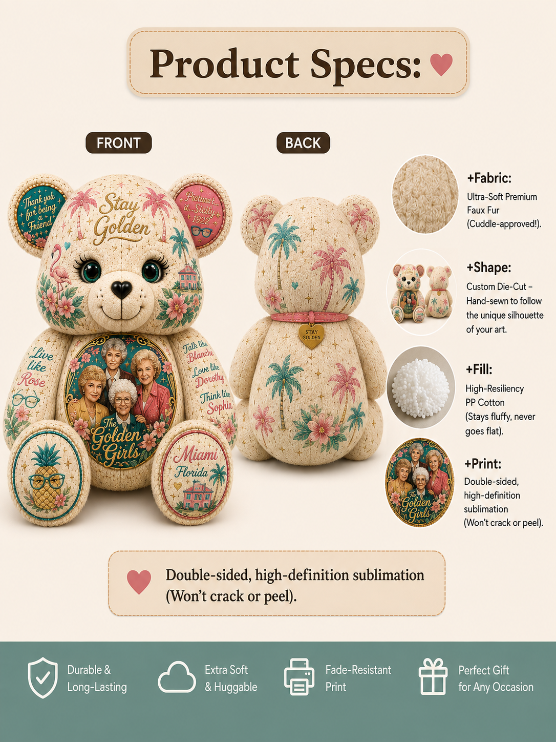 Golden Girls Bear Custom Shaped Pillow – Stay Golden, Thank You for Being a Friend Gift