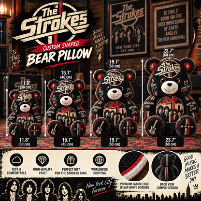 The Strokes Custom Shaped Bear Pillow – Indie Rock Music Inspired Gift for The Strokes Fans