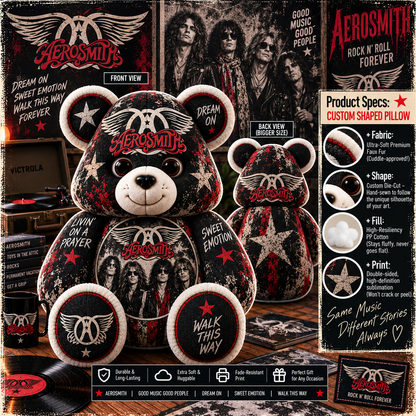 Aerosmith Custom Shaped Bear Pillow – Classic Rock Music Inspired Gift for Fans