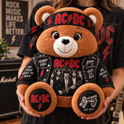 AC/DC Custom Shaped Bear Pillow – Classic Rock Inspired Gift for AC/DC Fans