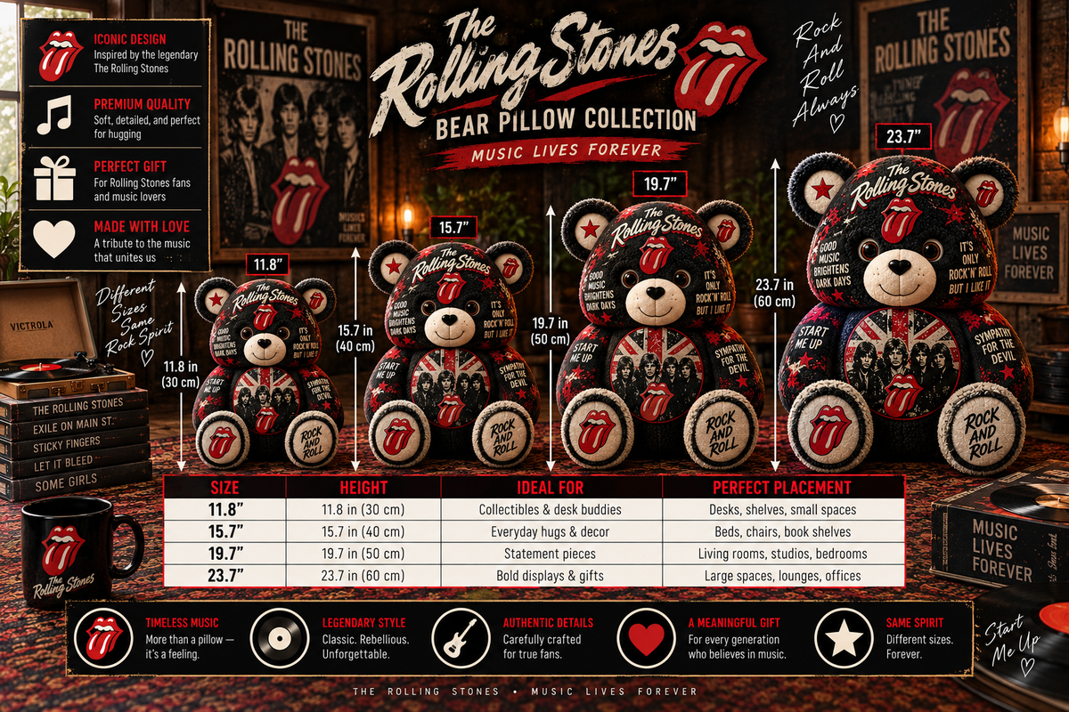 The Rolling Stones Bear Custom Shaped Pillow – Gift for Fans & Classic Rock Lovers 2