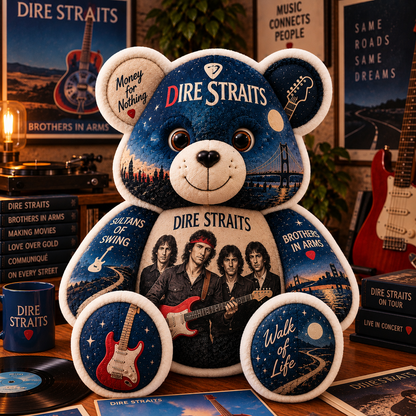 Dire Straits Bear Custom Shaped Pillow – Classic Rock Fan Gift