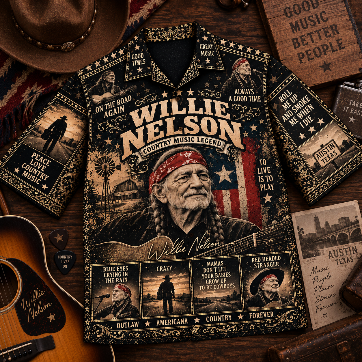 Willie Nelson Hawaiian Shirt - Vintage Country Music Fan Gift 2