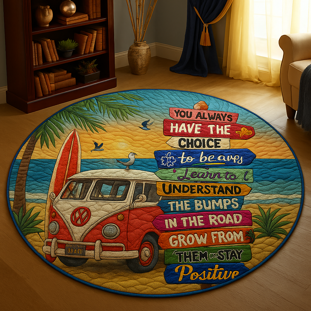Hippie Van Inspirational Quilted Round Mat