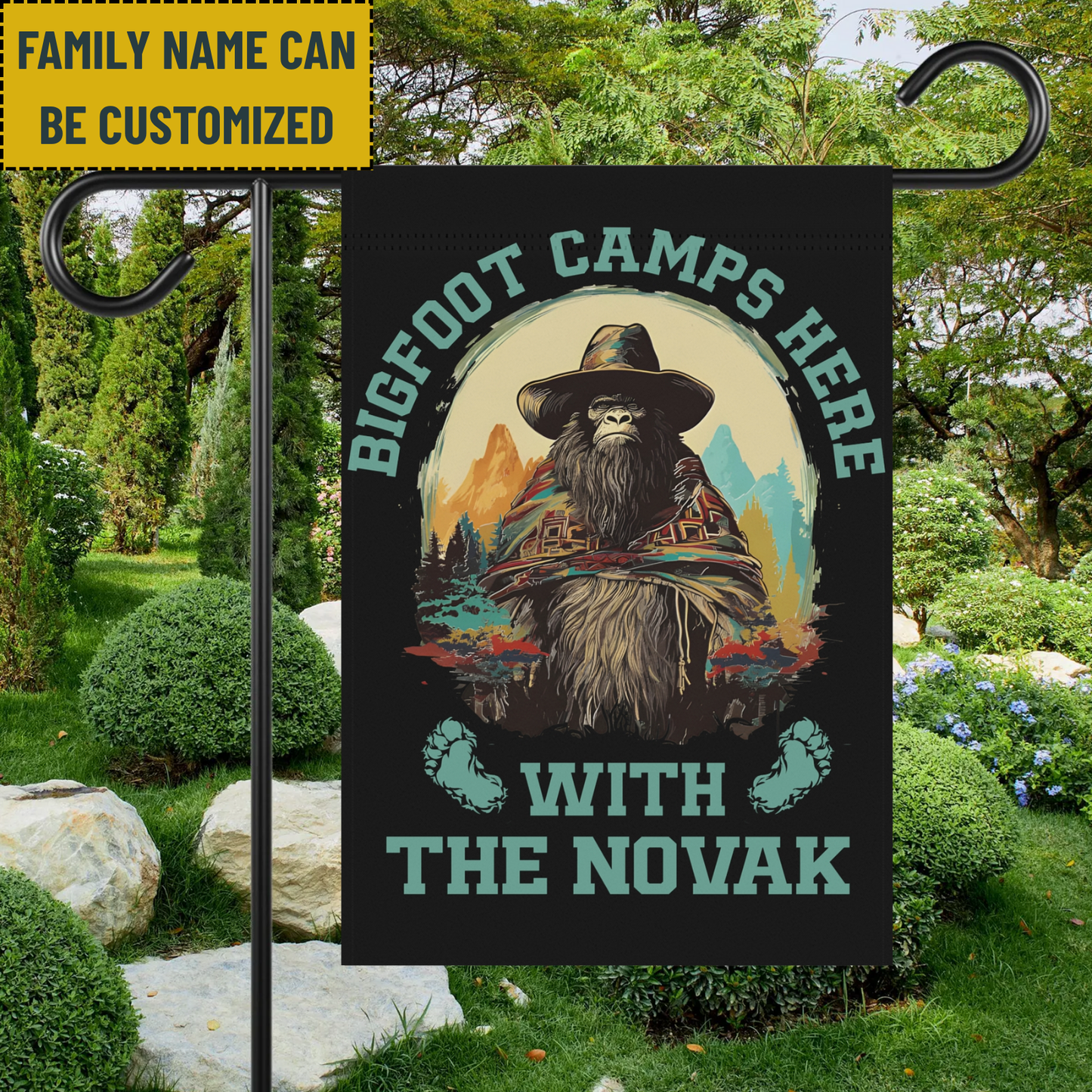 El Squatcho Bigfoot Camps Here - Personalized El Squatcho Bigfoot Garden Flag, House Flag