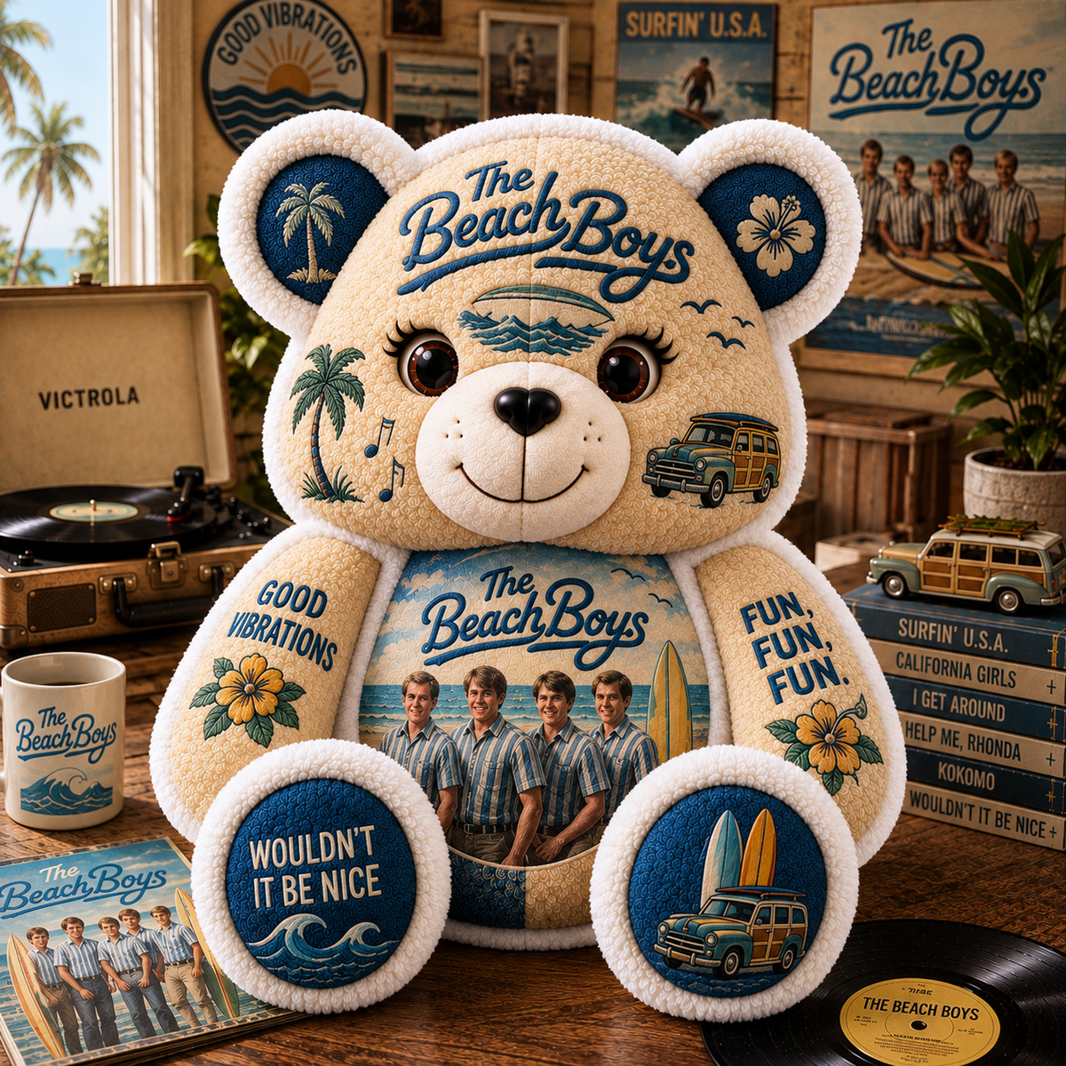 The Beach Boys Bear Custom Shaped Pillow – Good Vibrations Classic Music Fan Gift