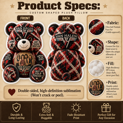Van Halen Bear Custom Shaped Pillow – Classic Rock Band , Rock Music Fan Gift
