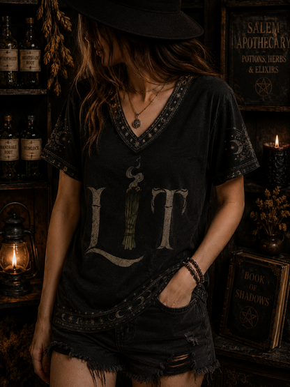 Lit Shirt Funny Halloween Shirts Pagan Witch  – Witchy Gothic Shirt