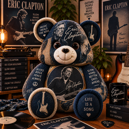 Eric Clapton Bear Custom Shaped Pillow – Slowhand Blues Rock Music Fan Gift
