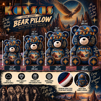 Kansas Custom Shaped Bear Pillow – Carry On Wayward Son Classic Rock Inspired Gift for Kansas Fans