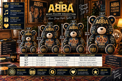 ABBA Dancing Queen Bear Custom Shaped Pillow – Music Fan Gift, 70s Pop Collectible