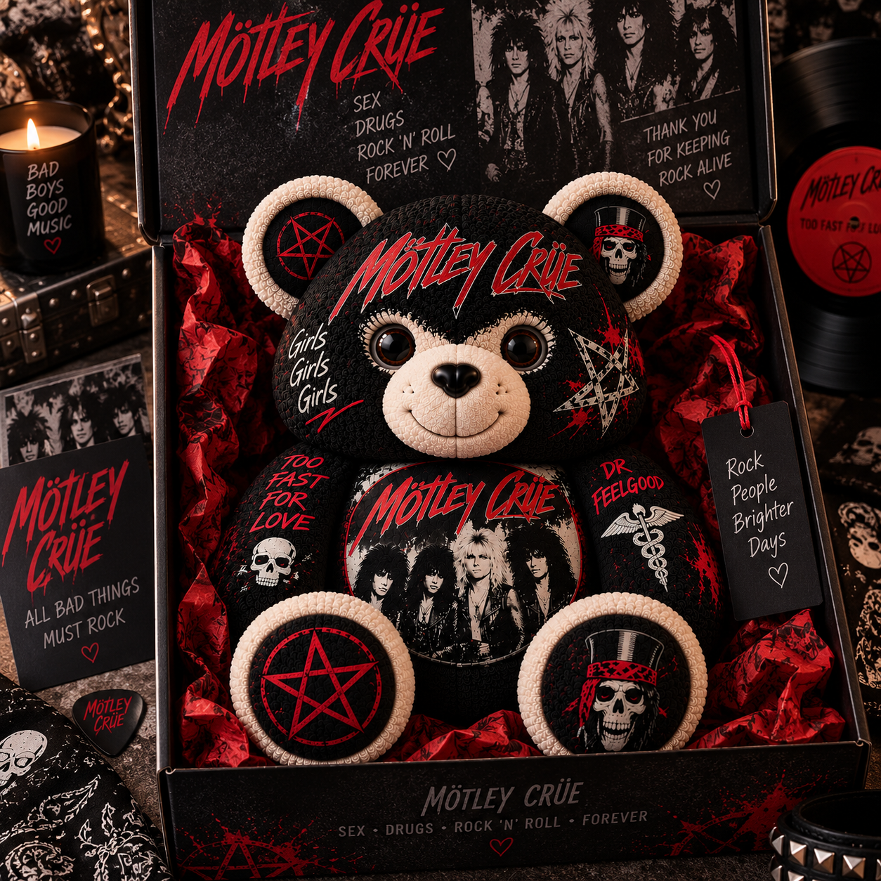 Mötley Crüe Bear Custom Shaped Pillow – Glam Metal Rock Music Fan Gift