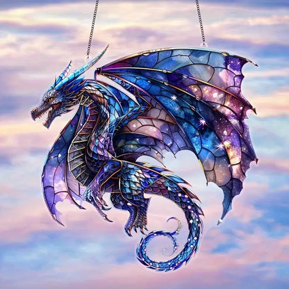 Purple Flying Dragon Stained Glass Window Hanging