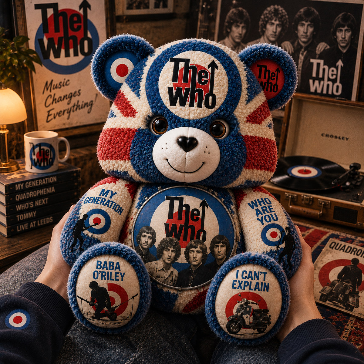 The Who Bear Custom Shaped Pillow –  Classic Rock Music Fan Gift