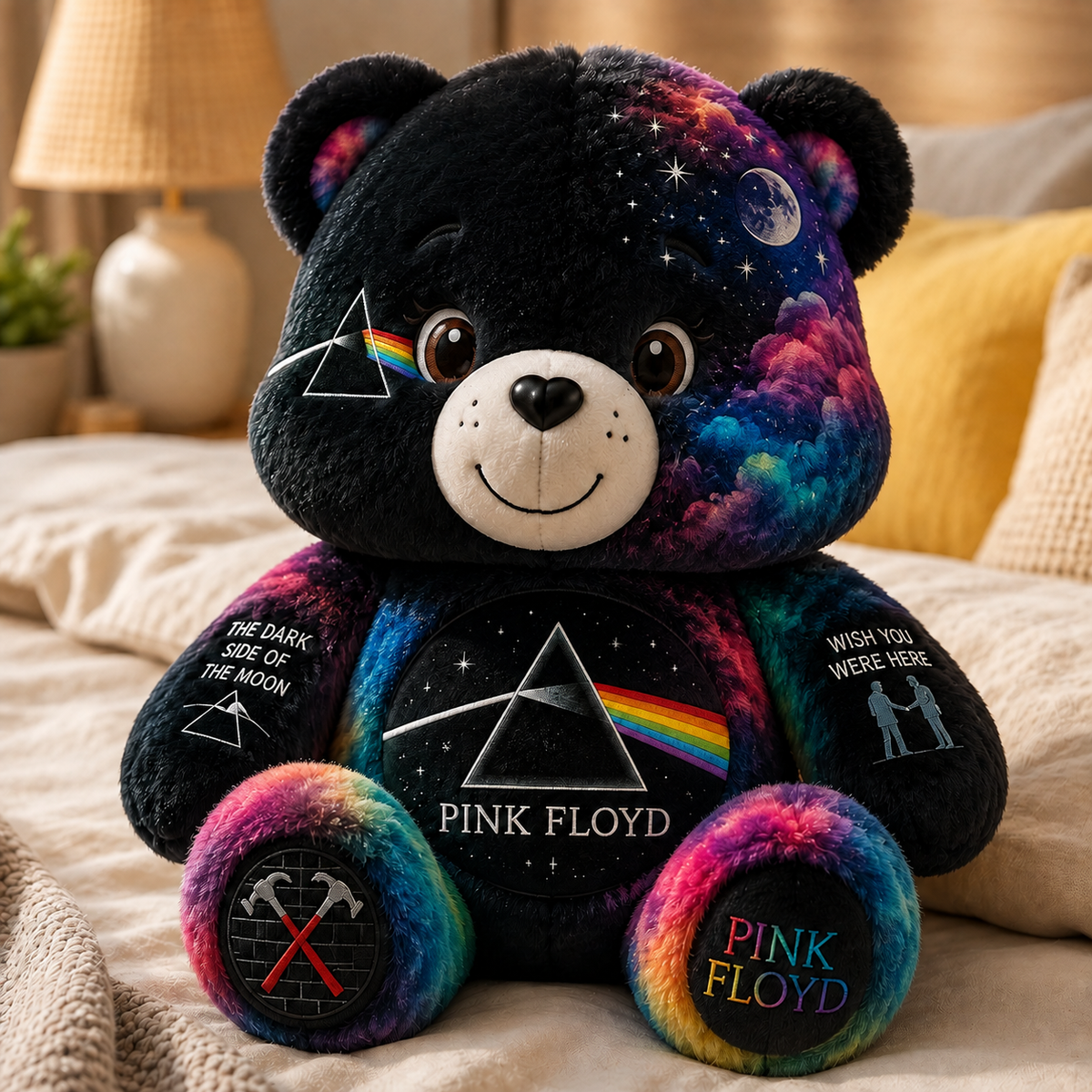 Pink Floyd Bear Custom Shaped Pillow – Gift for Pink Floyd Fans & Classic Rock Lovers