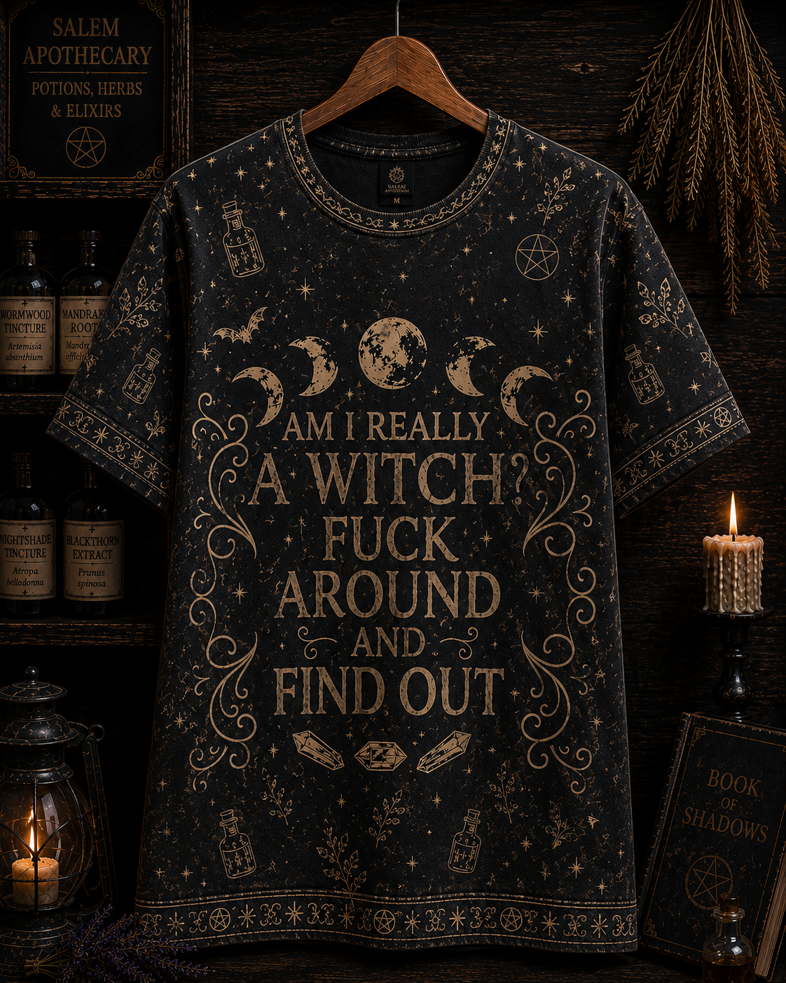 Funny Witch V-Neck Shirt, Fuck Around And Find Out Witch Tee, Gothic Salem Witch Shirt, Witchy Halloween Gift