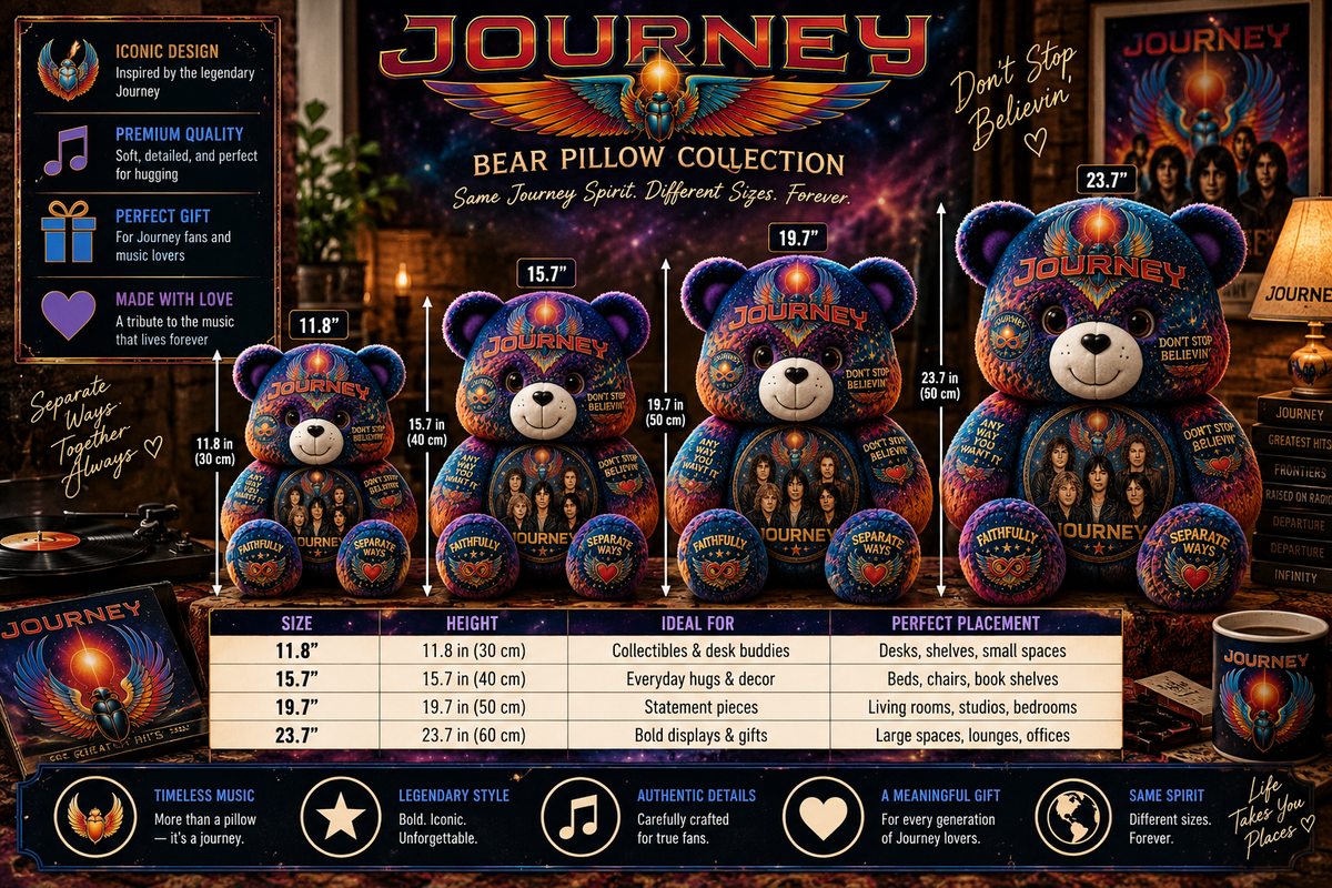 Journey Bear Custom Shaped Pillow – Don’t Stop Believin’ Classic Rock Band Fan Gift
