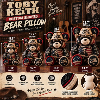 Toby Keith Custom Shaped Bear Pillow – Country Music Inspired Gift for Fans