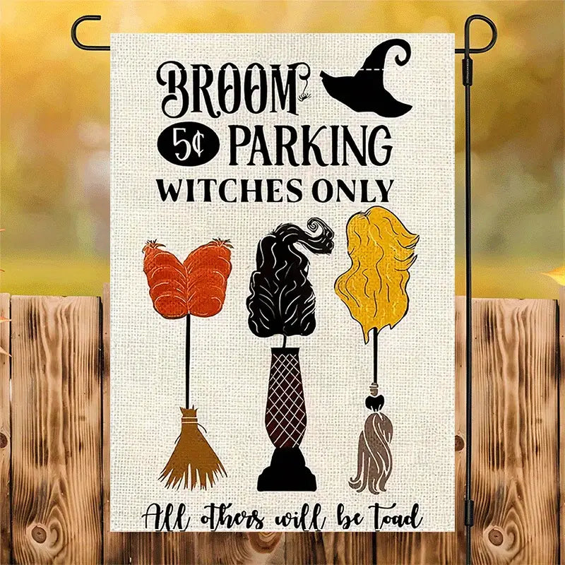 Halloween Witch Broom Parking Garden Flag, Halloween Garden Flag, House Flag