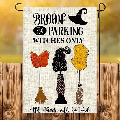 Halloween Witch Broom Parking Garden Flag, Halloween Garden Flag, House Flag