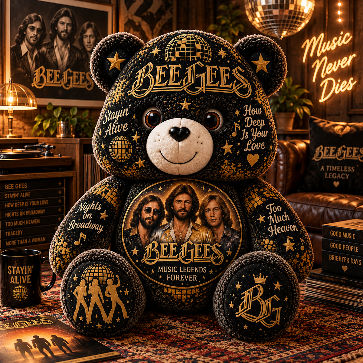 Bee Gees Bear Custom Shaped Pillow – Disco Music Fan Gift