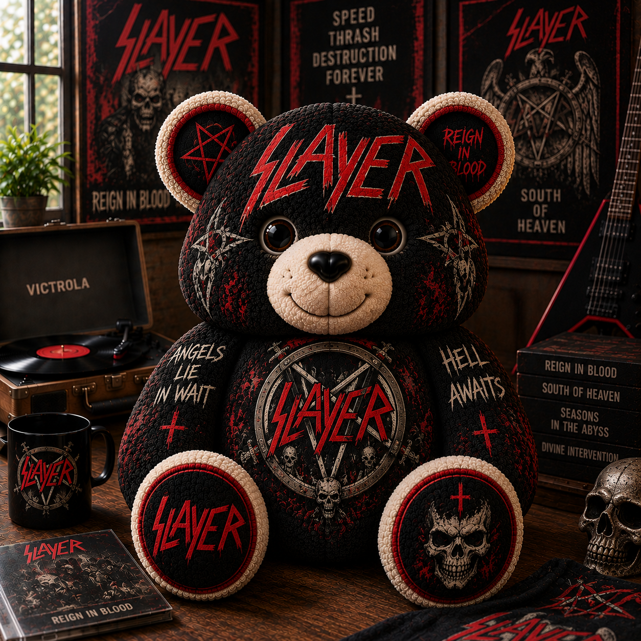 Slayer Bear Custom Shaped Pillow –Thrash Metal Music Fan Gift, Heavy Metal Collectible