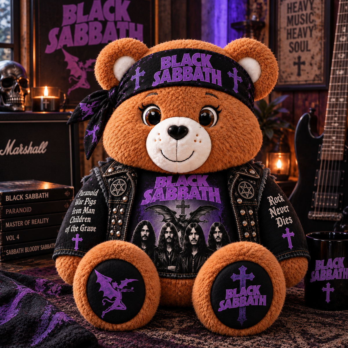 Black Sabbath Custom Shaped Bear Pillow – Heavy Metal Inspired Gift for Black Sabbath Fans