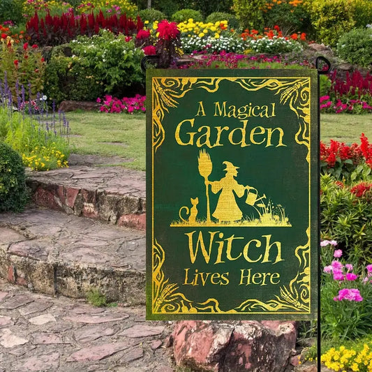 A Magical Garden Witch Lives Here - Witch Garden Flag, Halloween Garden Flag, House Flag