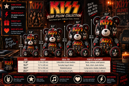 KISS Bear Custom Shaped Pillow – Rock and Roll Band Fan Gift, Classic Rock Music Decor