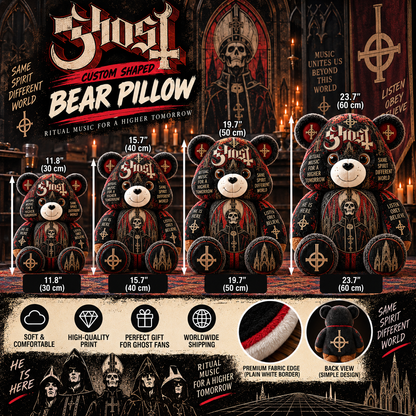 Ghost Custom Shaped Bear Pillow – Heavy Metal Music Inspired Gift for Ghost Fans
